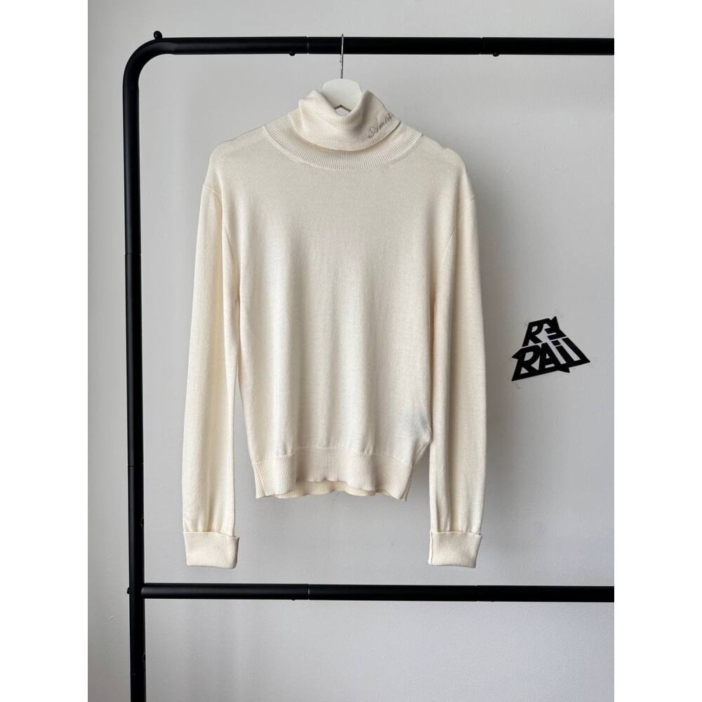 Amiri Turtleneck Logo Cashmere Silk Sweater Off-White